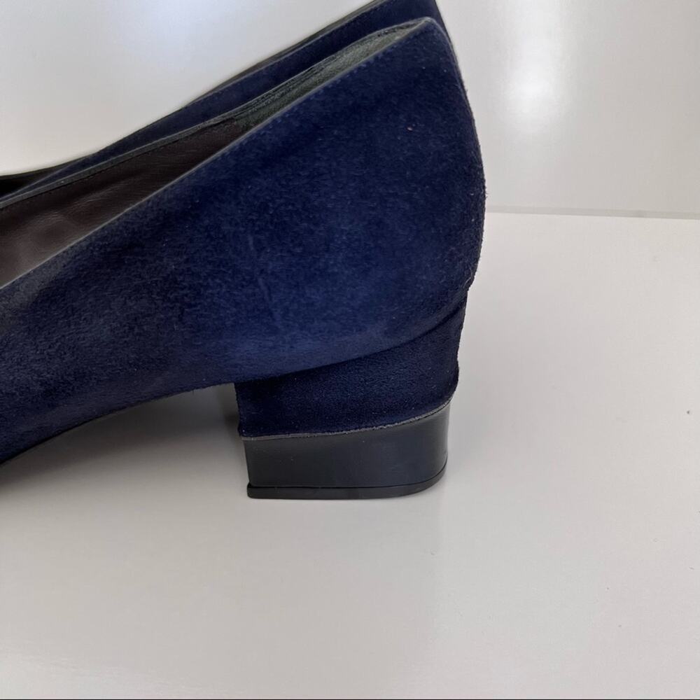 Bruno Magli Classic Suede Block Leather‎ Chunky Navy Heels Pumps - Picture 4 of 12